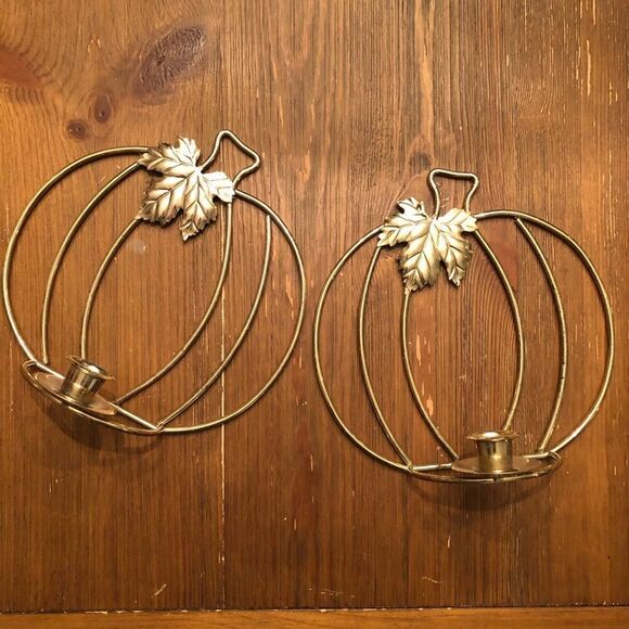 Vintage Pumpkin Wall Hanging Candlestick Holders in Gold Lot of 2 - Picture 15 of 15